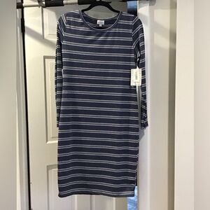 Lularoe Debbie Striped Navy Blue Dress
